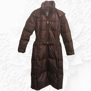 Vince Camuto Purple Long Puffy Coat With Hood & Belt NWOT